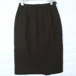 Vintage 70s Wiggle Pencil Skirt Lady-XS(2) Wool Kick Pleat Side Metal-Zip Brown